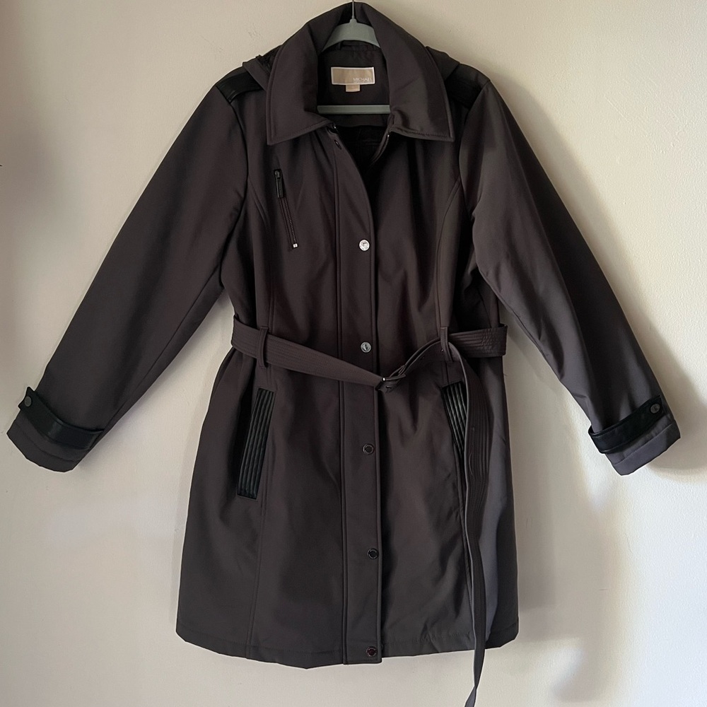 Michael Kors Women's Belted Trench Coat w/ Removable Hoodie Lined Sz XL